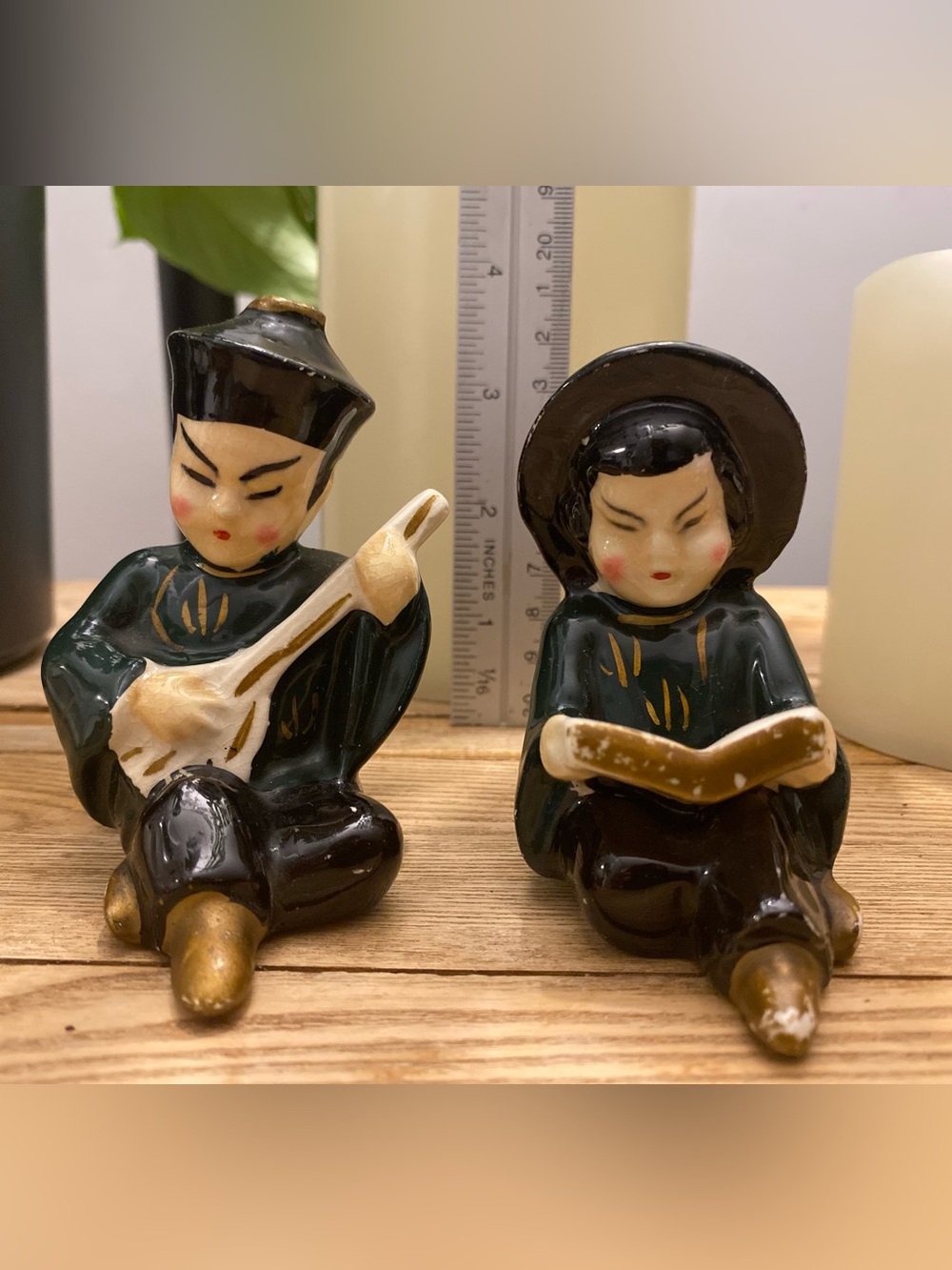 Vintage Asian Musicians Salt & Pepper Shakers - Hand Painted Ceramic Figurines